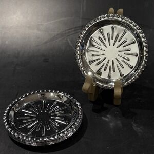 Vintage Irvinware 8pc Chrome Aluminum Drink Coasters MCM Starburst Barware USA